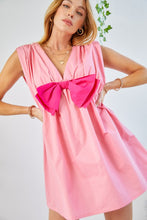 Pink Colorblocked Ribbon Detail Poplin Romper Dress