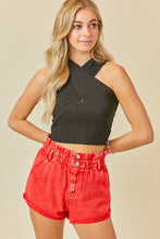Black Cross Neck Cropped Knit Top