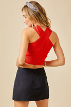 Candy Red Cross Neck Cropped Knit Top