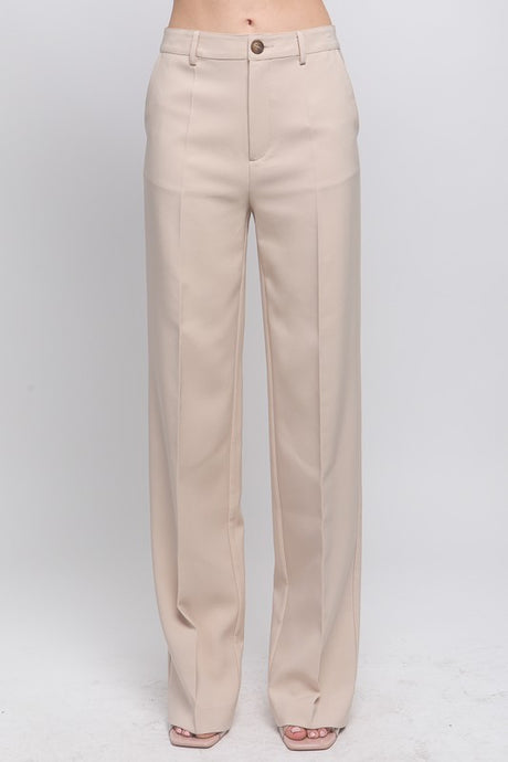 Beige Formal Straight Leg Blazer Pants