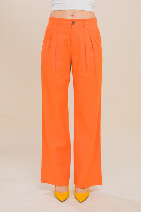 Orange Linen Tailored Wide Leg Pants