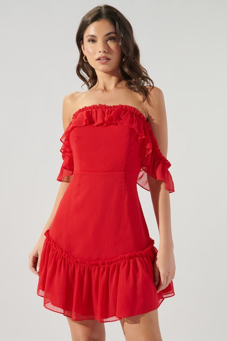 Cherry-Red Emmy Off the Shoulder Mini Dress