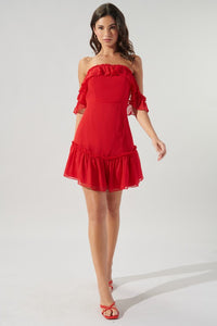 Cherry-Red Emmy Off the Shoulder Mini Dress