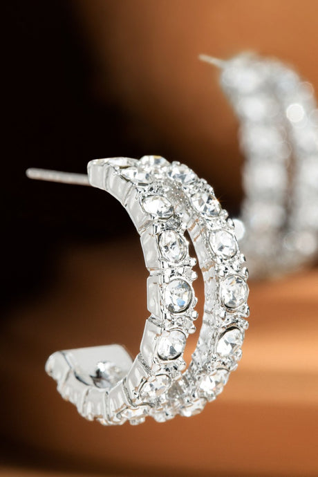 Silver Pave Double Huggie Hoop Earrings