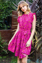Magenta Floral Print Self-Tie Waist Dress