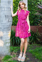 Magenta Floral Print Self-Tie Waist Dress