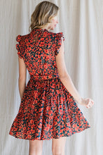 Orange Floral Print Self-Tie Waist Dress