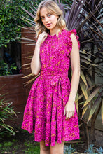 Magenta Floral Print Self-Tie Waist Dress