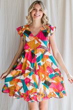 Fuchsia Print Ruffled Cap Shoulder Dress