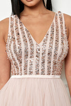 Rose Sleeveless Sequin Top Tulle Maxi Dress