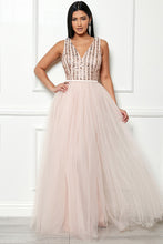 Rose Sleeveless Sequin Top Tulle Maxi Dress