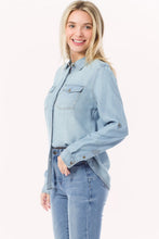 Light Denim Chambray Button Down Top Denim Blouse Shirt