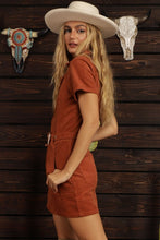 Camel Corduroy Front Zipper Open Dress