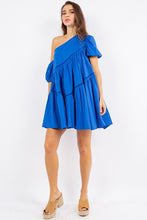 Royal Blue One Shoulder Flare Mini Dress