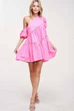 Pink One Shoulder Flare Mini Dress