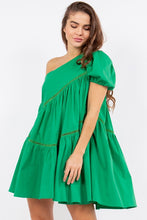 Green One Shoulder Flare Mini Dress