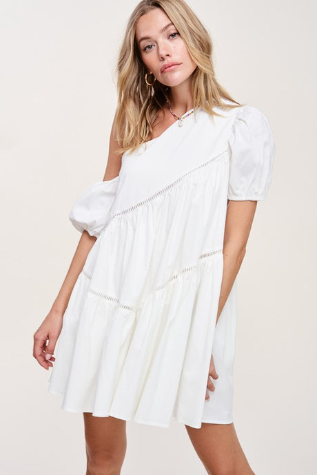 White One Shoulder Flare Mini Dress