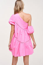 Pink One Shoulder Flare Mini Dress