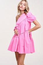 Pink One Shoulder Flare Mini Dress