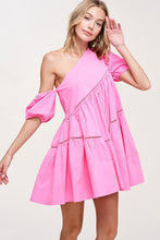 Pink One Shoulder Flare Mini Dress