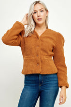 Camel Puff Sleeve Teddy Jacket
