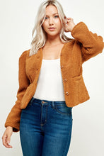 Camel Puff Sleeve Teddy Jacket