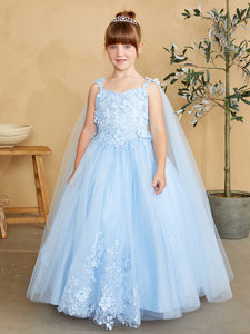 Sky Blue Gorgeous 3d Floral Bodice With Glitter Tulle