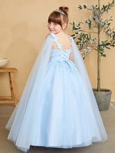 Sky Blue Gorgeous 3d Floral Bodice With Glitter Tulle