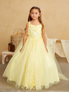Yellow Gorgeous 3d Floral Bodice With Glitter Tulle