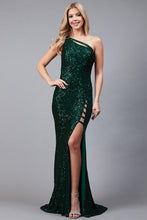 Emerald One Shoulder Sequin Dress With High Slit