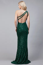 Emerald One Shoulder Sequin Dress With High Slit
