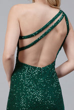 Emerald One Shoulder Sequin Dress With High Slit