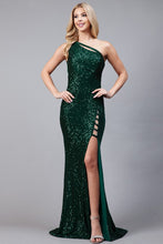 Emerald One Shoulder Sequin Dress With High Slit