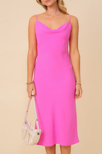 Hot Pink Brooklyn Airflow Cowl Neck Midi Dress