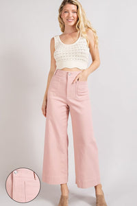 Lipstick Pink, Laundered Linen Wide Leg Trouser