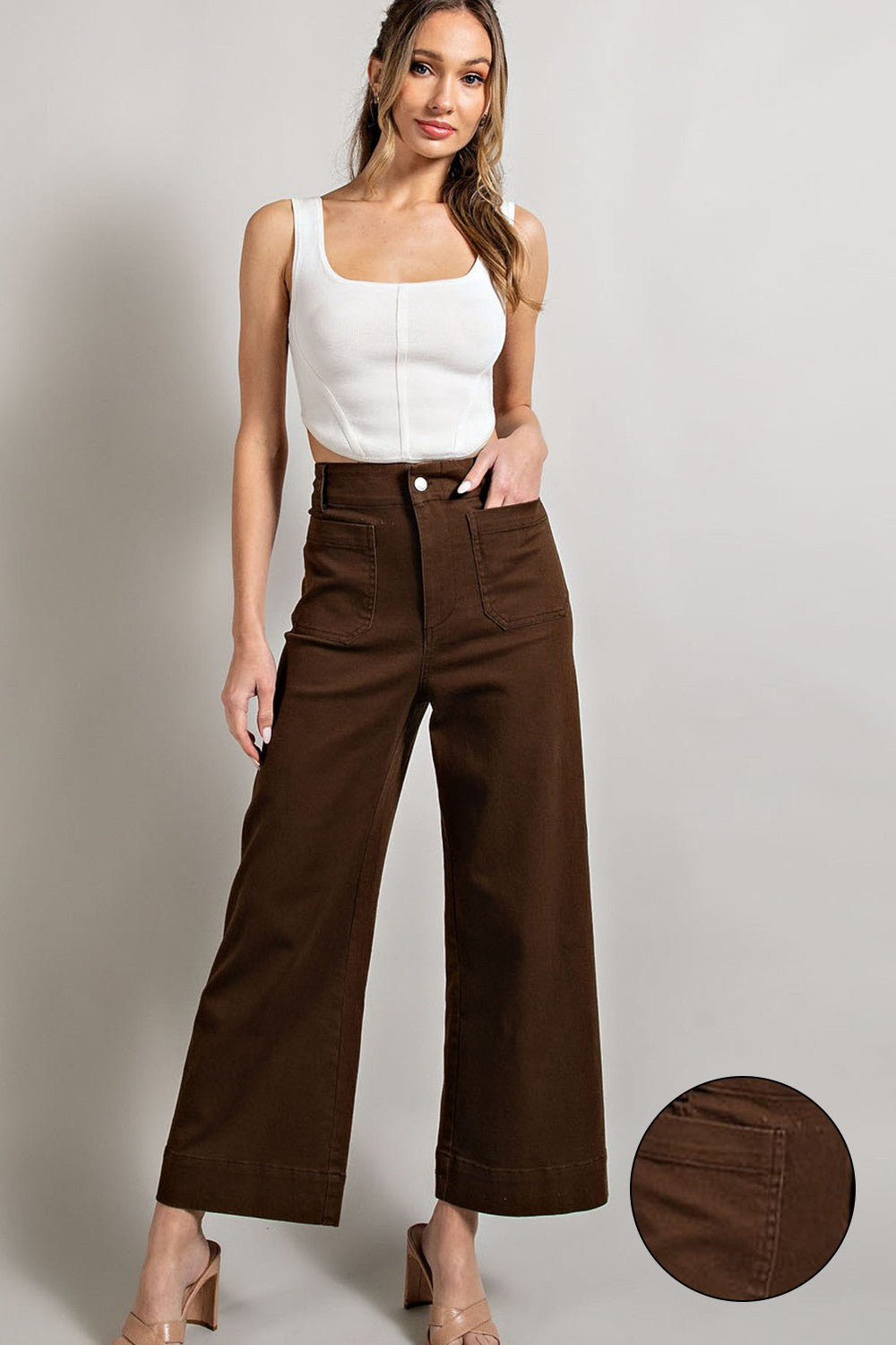 Brown Soft Washed Wide Leg Pants