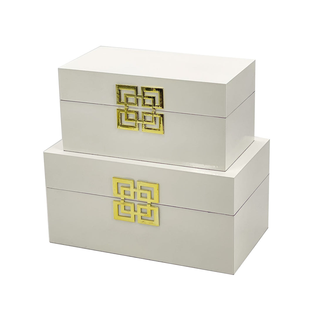 White W/Gold Clasp Jewelry Storage Box - Set of 2
