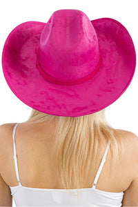 Hot Pink Monochrome Belt Faux Nubuck Suede Cowboy Hat