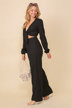 Black Set-Self Tie Long Sleeve Crop Top With Pants