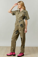 Olive Skull Print Twill Jumpsuit