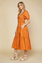 Orange Bodice Smocked Midi Dress