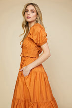 Orange Bodice Smocked Midi Dress