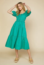 Jade Green Bodice Smocked Midi Dress