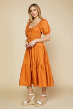 Orange Bodice Smocked Midi Dress