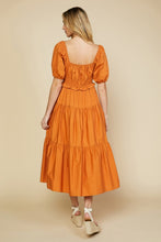 Orange Bodice Smocked Midi Dress