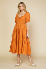 Orange Bodice Smocked Midi Dress