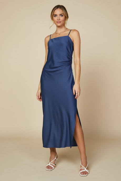 Navy Sleeveless Side Slit Midi Dress