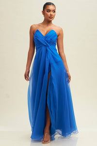 Royal Blue Organzza V Neckline Maxi Dress