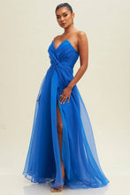 Royal Blue Organzza V Neckline Maxi Dress