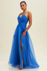 Royal Blue Organzza V Neckline Maxi Dress